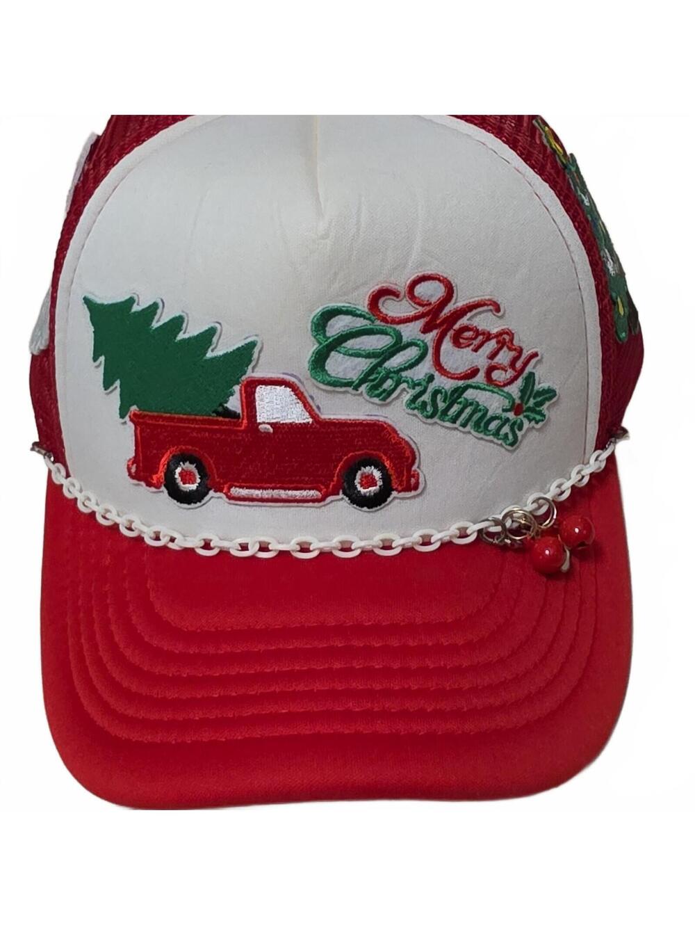 Merry Christmas Santa Hat Trucker • Santa, truck, tree jingle bells, chain